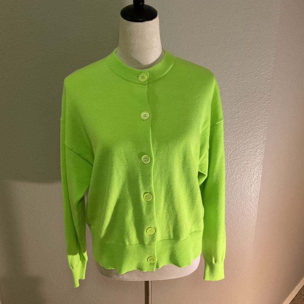 Essentiel Antwerp Fluorescent Green Button Down Sweater size S